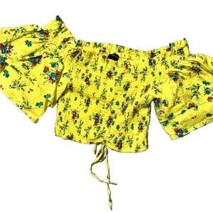 Audrey Lane Women’s Off Shou‎ Ruffle Crop Size XL Yellow Floral Excellent